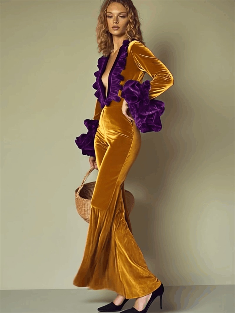 Yellow Purple Velvet Women Jum - Women'S Formal Wear For Wedding Guest avis et prix